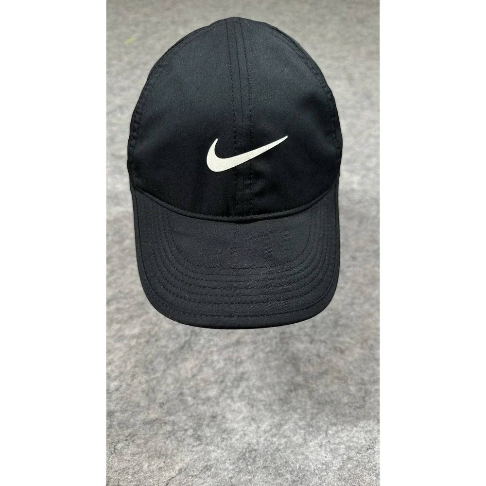 Nike FeatherLight Dri Fit Hat Adjustable Strap Performance Black Running Jugging